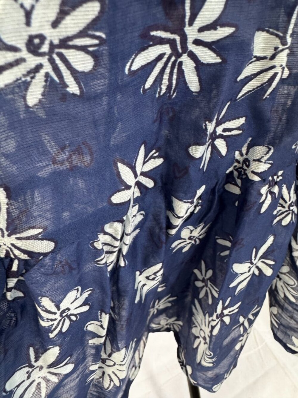 THML Navy White Floral Smocked Puff Sleeve Cottagecore linen blend Midi Dress - Picture 5 of 16